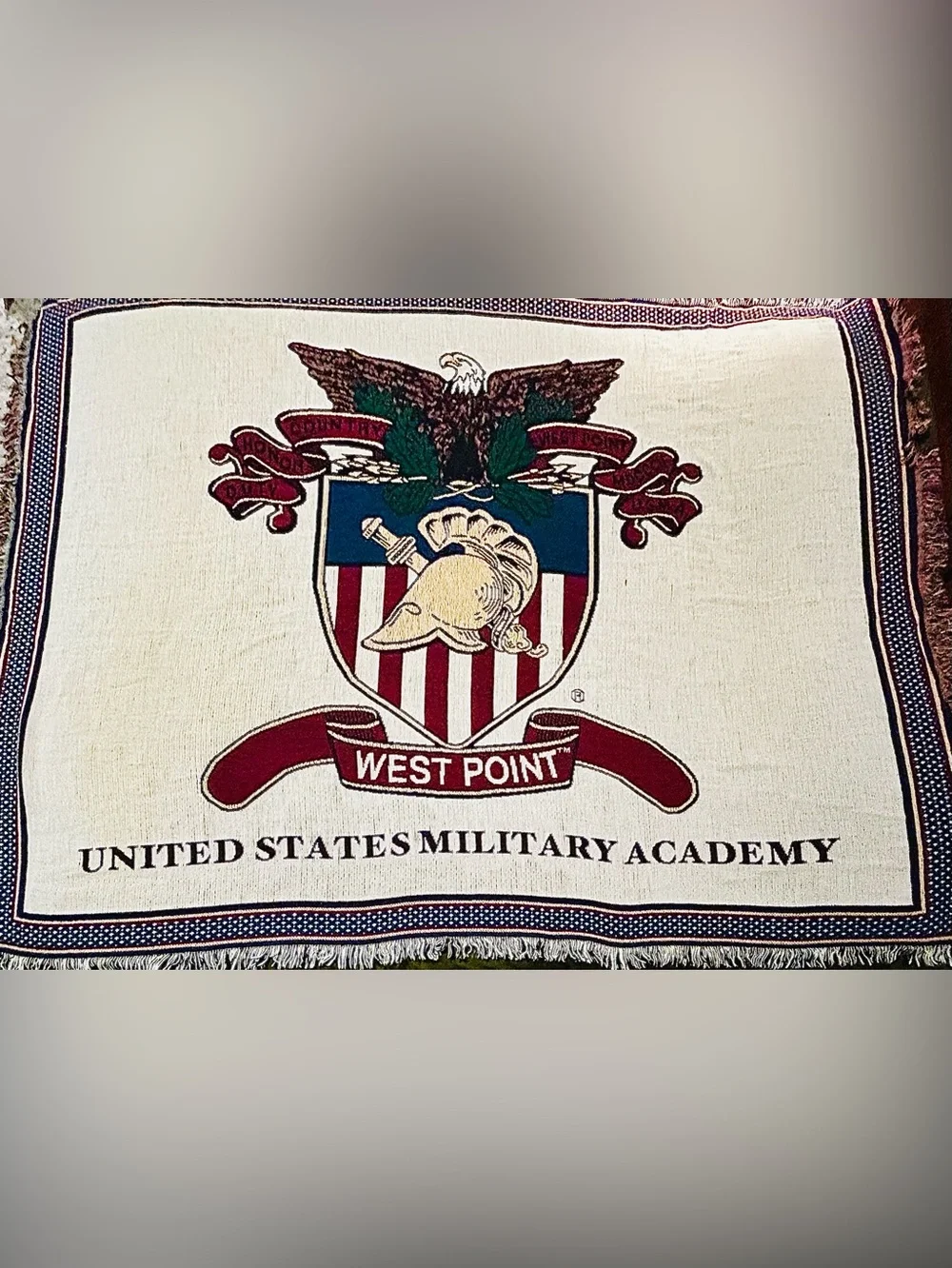 Vintage West Point Military Academy USMC Woven Throw Blanket 54x78 Army Cadet